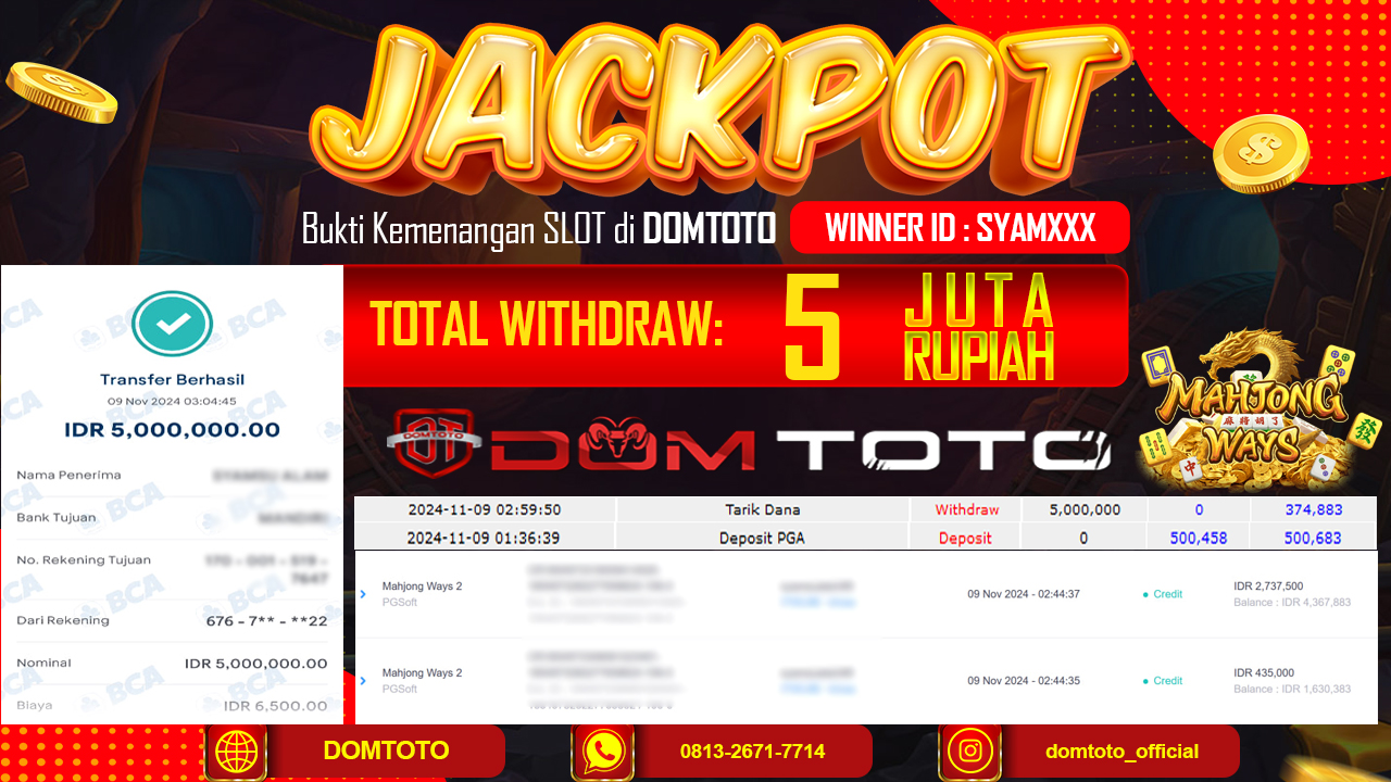 JACKPOT SLOT MAHJONG WAYS 2 09 NOVEMBER 2024